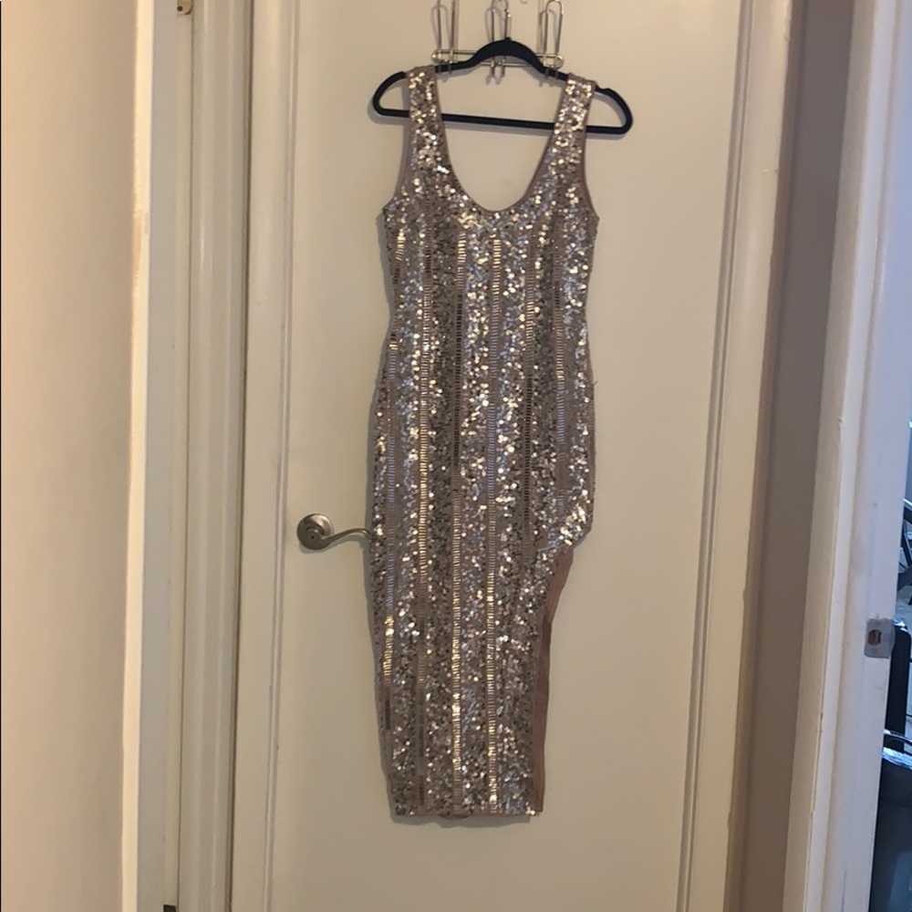 Silver Embellished Midi Dress